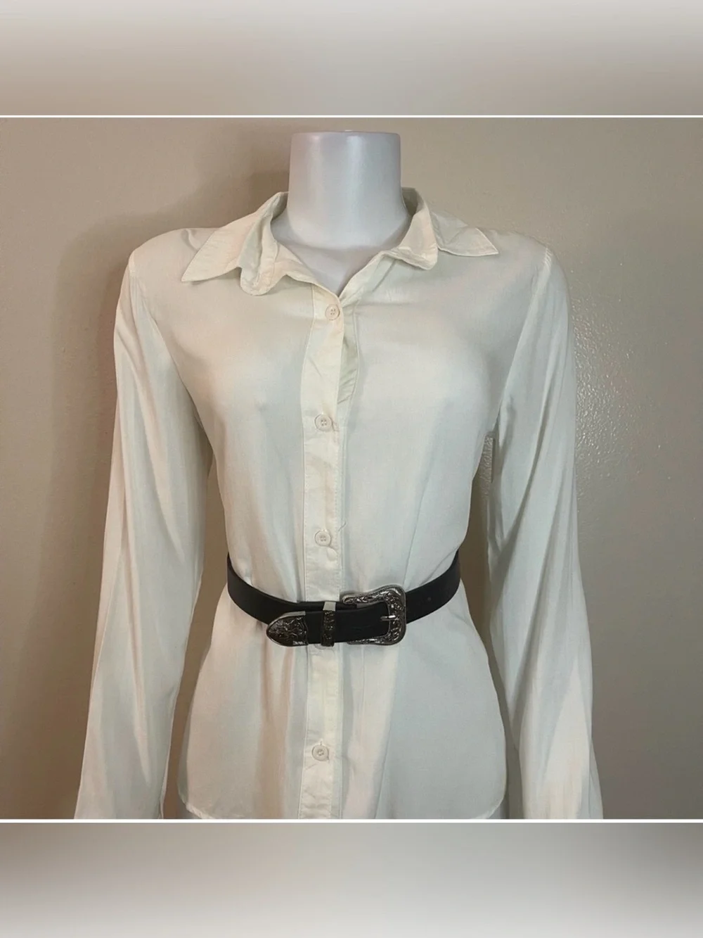 Black PU silver tone buckle skinny belt